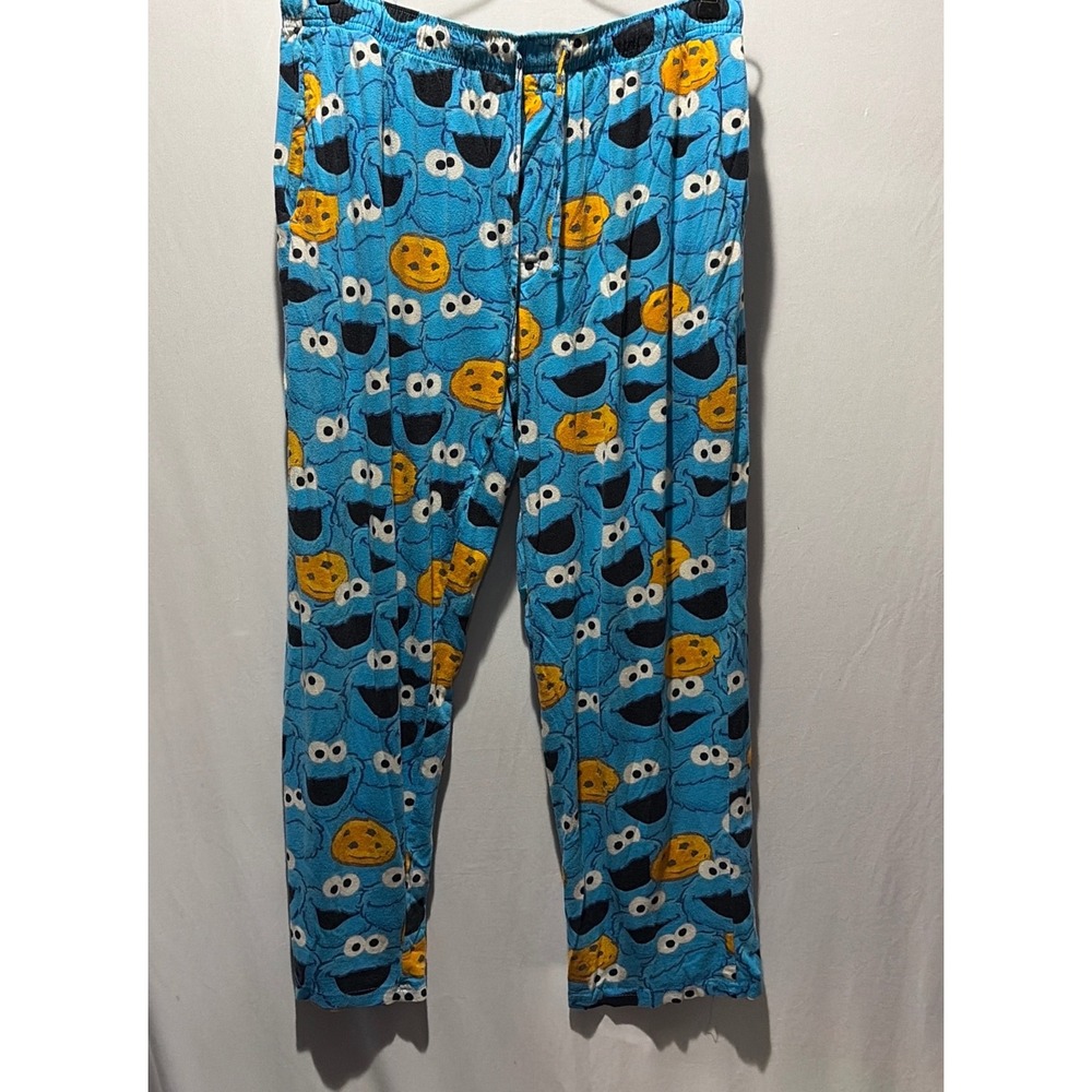 Sesame Street Cookie Monster Pajama Pants Blue Cotton Print Large L 36-38